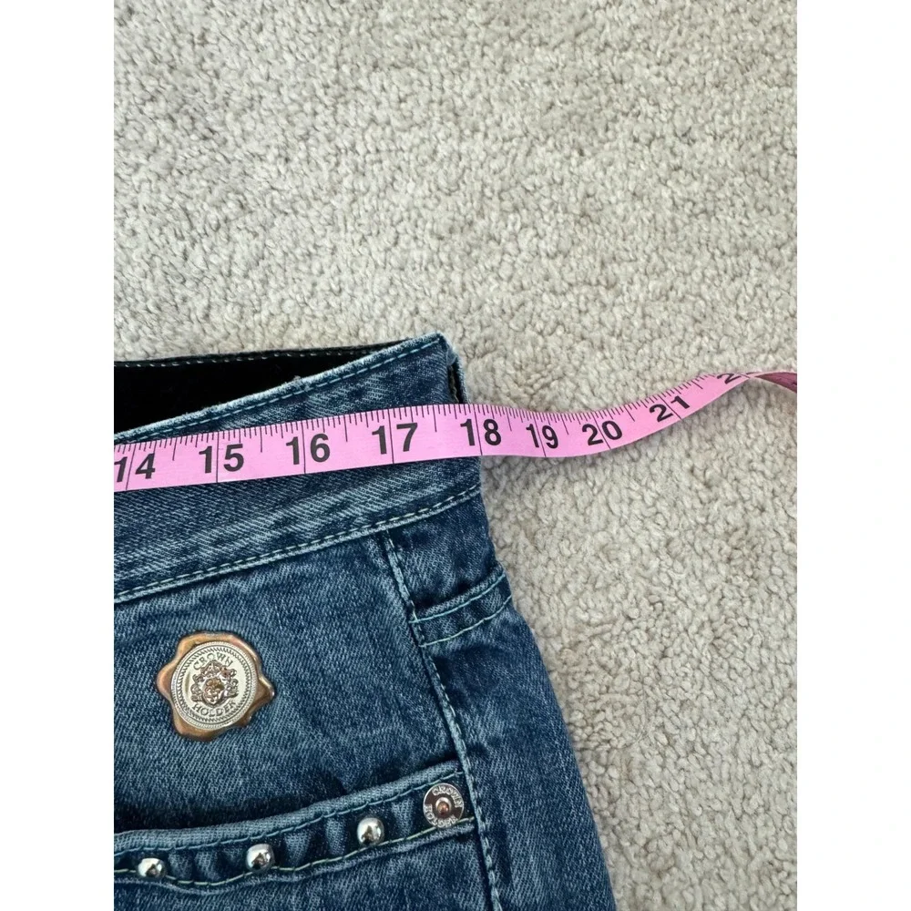 Crown Holder Straight Jeans Men 34 Blue Denim Cotton Beaded Embroidered Mid Rise